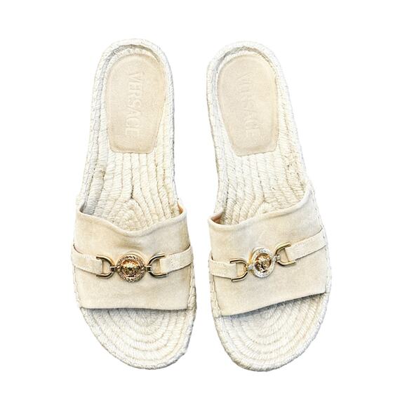 VERSACE Medusa '95 30mm Beige Suede Espadrilles Mules Slides Sandals Size 38 - Picture 4 of 6
